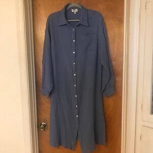 AURA Long Button Down Shirt Dress Coastal midi 100% cotton gauze look